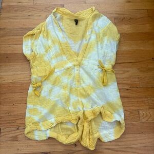 Urban Outfitters Yellow and White Tie-Dye Gauze Romper
